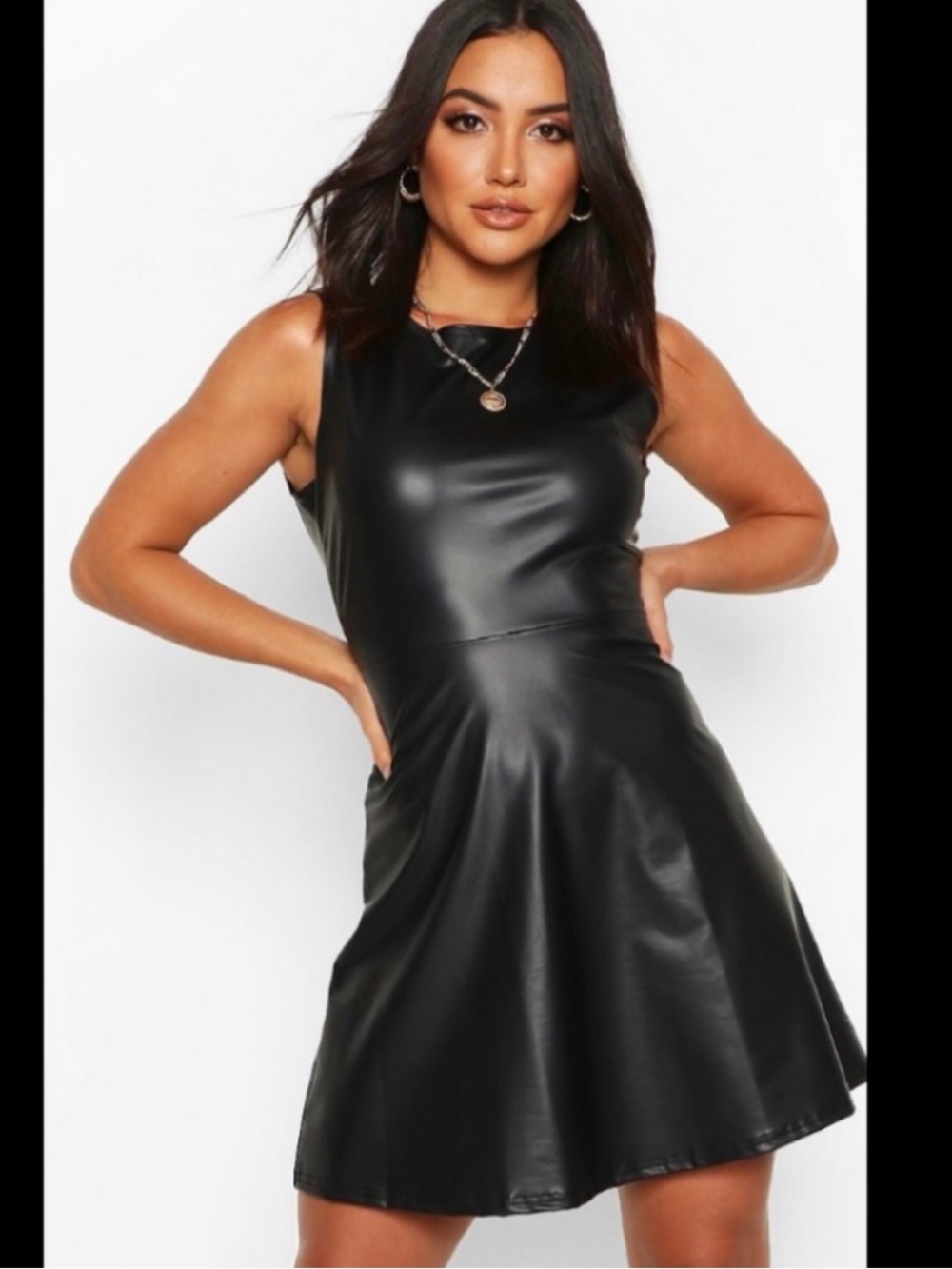 Sleeveless Black Leather Fit & Flare Dress by Judith & Charles- LIKE NEW!